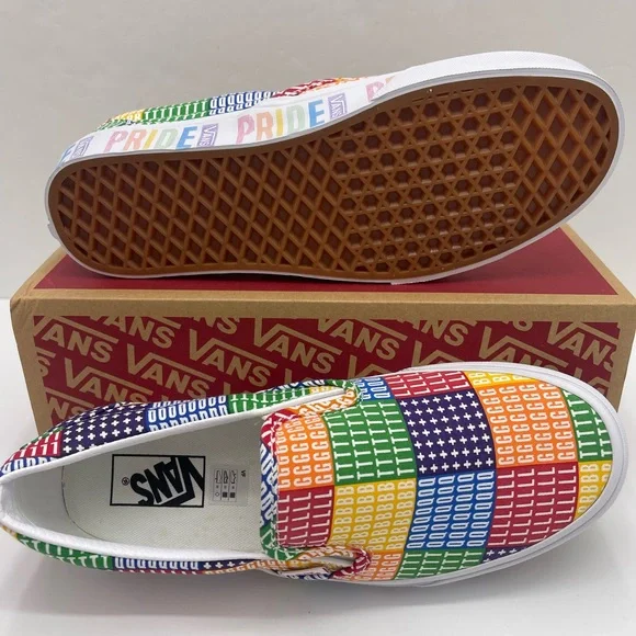 Vans Men’s Multicolor Classic Slip-On (Pride) Multi/True White Sneakers - Picture 14 of 16